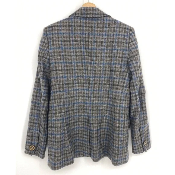 Franco Mirabelli Gray Blue 100% Wool Plaid Collar Blazer Size 10 - Picture 2 of 7